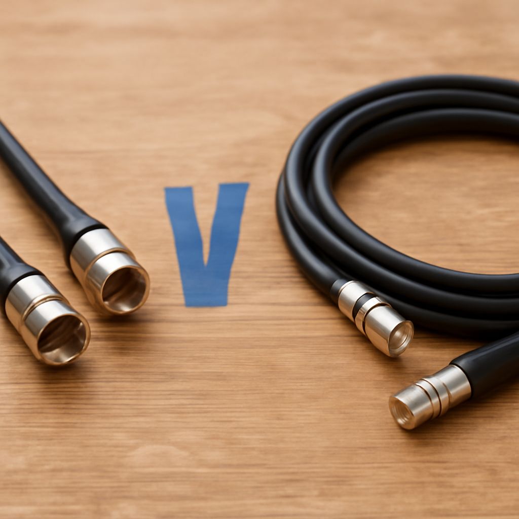 RG6 coax cable, connector types, and an HDMI-to-coaxial converter