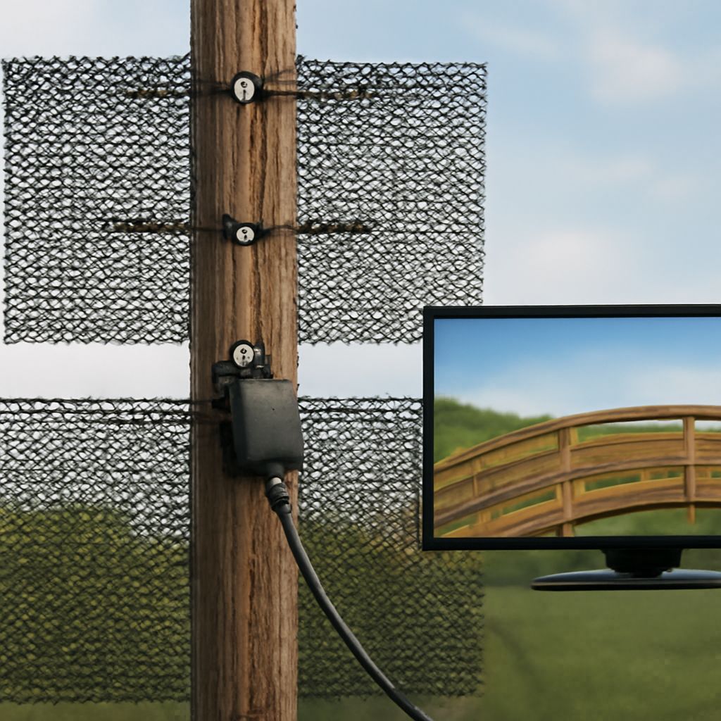Homemade antenna mast supporting a tested HDTV antenna with routed coax