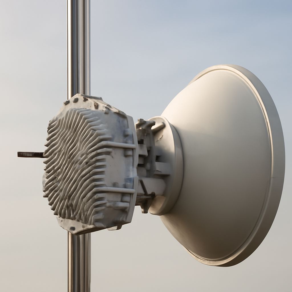 Directional Wi-Fi radios aligned across a five-mile line-of-sight path
